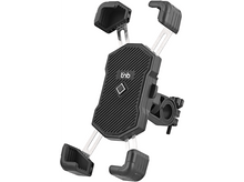 Charger l&#39;image dans la galerie, Support de téléphone noir pour vélo. Il a des bras réglables et est monté sur le guidon.
