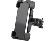 Charger l&#39;image dans la galerie, Téléphone noir sur un support vélo. Téléphone centré, support à droite. Fond blanc.
