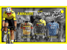 Charger l&#39;image dans la galerie, Publicité du jeu Tour de France 2025 montrant 3 maillots.
