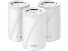 Charger l&#39;image dans la galerie, Trois routeurs Wi-Fi maillés cylindriques blancs avec logo deco.
