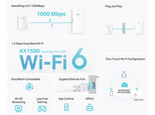 Charger l&#39;image dans la galerie, Routeur Wi-Fi 6 avec texte et icônes, dont 1000 Mbps, Wi-Fi double bande et port Gigabit Ethernet.
