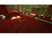 Charger l&#39;image dans la galerie, Une scène de jeu vidéo avec des personnages robots dans un environnement rouge et vert. Ils se battent.
