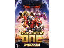 Charger l&#39;image dans la galerie, Affiche du film Transformers One avec des robots et un grand visage métallique en arrière-plan.
