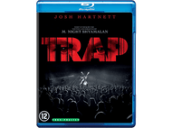 Pochette Blu-ray pour 'Trap', avec des yeux sur fond sombre et une foule en dessous.