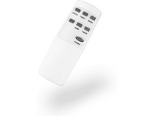 Charger l&#39;image dans la galerie, Une télécommande blanche avec des boutons étiquetés SPEED, TEMP+, TEMP-, MODE, TIMER et POWER.
