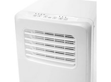Charger l&#39;image dans la galerie, Climatiseur portable blanc avec boutons de commande sur le dessus et une grille à lamelles.
