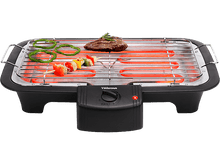 Charger l&#39;image dans la galerie, Gril électrique avec de la nourriture. Steak, poivrons verts et rouges sur une surface chaude.
