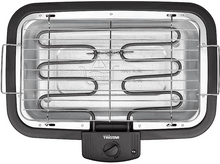Charger l&#39;image dans la galerie, Un grill électrique noir avec un élément chauffant et un contrôle de la température.
