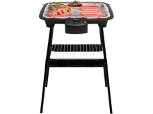 Charger l&#39;image dans la galerie, Gril électrique noir avec éléments chauffants rouges, posé sur un support noir.
