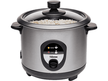 Charger l&#39;image dans la galerie, Un cuiseur à riz en acier inoxydable avec un couvercle en verre. Le logo Tristar est visible.
