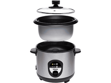 Charger l&#39;image dans la galerie, Un cuiseur à riz avec un couvercle ouvert, une casserole et la base du cuiseur. Il est en acier inoxydable.
