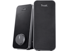 Charger l&#39;image dans la galerie, Deux enceintes noires avec un contrôle du volume.
