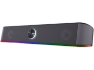 Haut-parleur noir avec lumières LED arc-en-ciel.