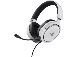 Casque de jeu Playstation blanc et noir avec un microphone sur fond noir.