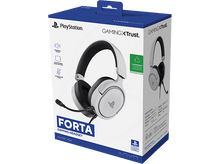 Charger l&#39;image dans la galerie, Casque de jeu blanc et noir dans une boîte. La boîte porte les logos PlayStation et GamingXTrust.
