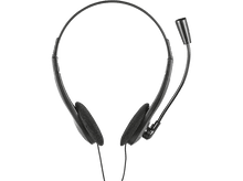 Charger l&#39;image dans la galerie, Casque noir avec microphone, sur fond noir, isolé sur blanc.
