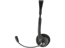 Charger l&#39;image dans la galerie, Casque noir avec microphone. Bras de microphone incurvé. Écouteur sur le côté.
