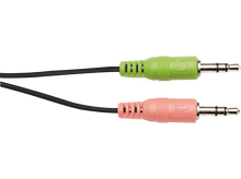 Charger l&#39;image dans la galerie, Deux câbles jack audio : un vert et un rose, avec des fils noirs.
