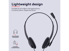 Charger l&#39;image dans la galerie, Casque noir avec arceau réglable et micro flexible, adapté aux applications de chat.
