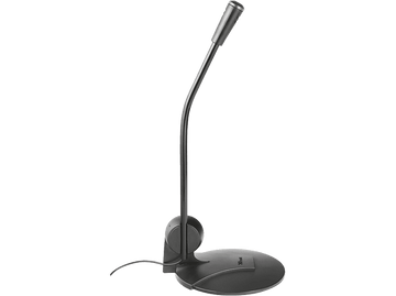 Microphone noir sur pied. Col courbé avec base ronde.