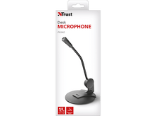 Charger l&#39;image dans la galerie, Un microphone de bureau dans une boîte. Le microphone est noir avec un support réglable.
