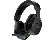Casque de jeu Turtle Beach noir avec microphone, sur fond noir.
