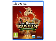 Boîte de jeu PS5 avec squelette de dinosaure et logo de musée. Fond rouge avec boîte bleue.