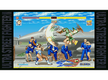 Charger l&#39;image dans la galerie, Écran de jeu de combat. Deux personnages se battent avec un avion en arrière-plan. Le mot SUPER est écrit.
