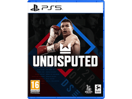 Pochette du jeu Undisputed PS5. Boxeur avec des gants et des gants rouges. Fond bleu et rouge.