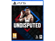 Pochette du jeu Undisputed PS5. Boxeur avec des gants et des gants rouges. Fond bleu et rouge.
