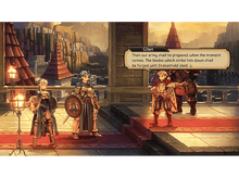 Charger l&#39;image dans la galerie, Personnages dans une scène de jeu avec bulle de dialogue, fond de château.
