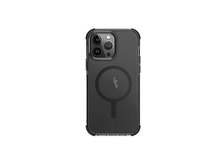 Charger l&#39;image dans la galerie, Une coque de smartphone avec un cadre noir et un dos transparent, avec un anneau MagSafe.
