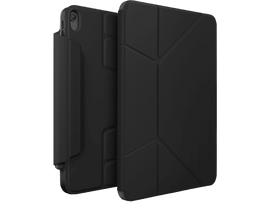 Étui de tablette noir, ouvert, montrant l