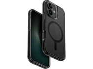 Deux coques de téléphone. L'une est transparente et l'autre noire avec un cercle magnétique.