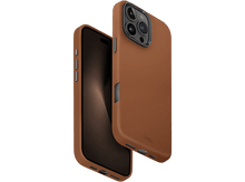 Charger l&#39;image dans la galerie, Un étui de téléphone en cuir marron avec le téléphone à l&#39;intérieur, montrant l&#39;écran du téléphone.
