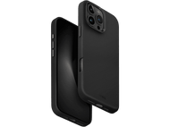 Coque noire pour iPhone avec un téléphone à l'intérieur. La coque est ouverte et l'écran est visible.