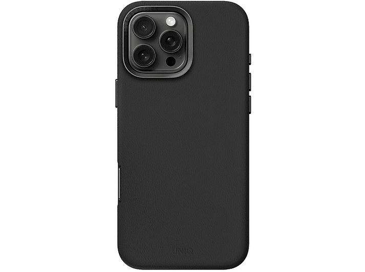 Coque de téléphone noire avec découpe caméra et nom de la marque.