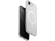 Une coque de téléphone transparente avec un téléphone à l'intérieur, et une autre coque à côté, sur fond noir.