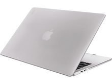 Charger l&#39;image dans la galerie, Un ordinateur portable argenté avec le logo Apple sur le couvercle, légèrement ouvert, sur une surface blanche.
