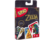 Boîte de jeu de cartes Uno. Thème The Legend of Zelda. Les cartes montrent des personnages et des chiffres.