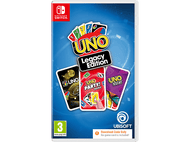 Boîte de jeu Nintendo Switch pour UNO Legacy Edition. Cartes et logo visibles.