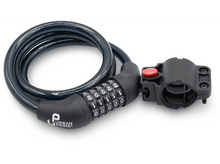Charger l'image dans la galerie, Un antivol de vélo noir avec cadran à combinaison et support de montage noir.
