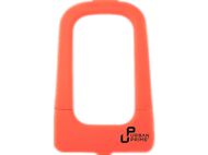 Antivol de vélo orange en forme de U. La marque Urban Prime est imprimée en bas.