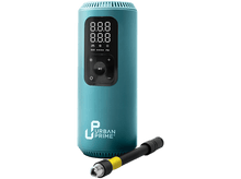 Charger l&#39;image dans la galerie, Pompe à air Urban Prime turquoise avec affichage numérique. Comprend un tuyau d&#39;air noir et jaune.
