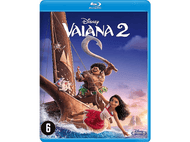 Couverture Blu-ray Vaiana 2. Personnages sur un bateau, fond océanique, ciel bleu.