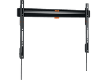 Charger l&#39;image dans la galerie, Support mural TV noir. Barre horizontale avec niveleur. Deux bras verticaux. Fond noir.
