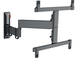 Un support mural TV gris est montré. Il est en métal et possède une partie orange.