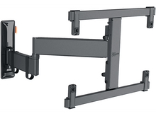 Charger l&#39;image dans la galerie, Support mural TV gris foncé, articulé avec bras et plaque de montage. Fond blanc.
