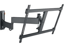 Charger l&#39;image dans la galerie, Support mural TV noir avec bras réglables et plaque de montage.
