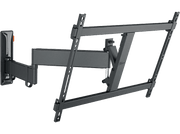 Support mural TV noir avec bras réglables et plaque de montage.